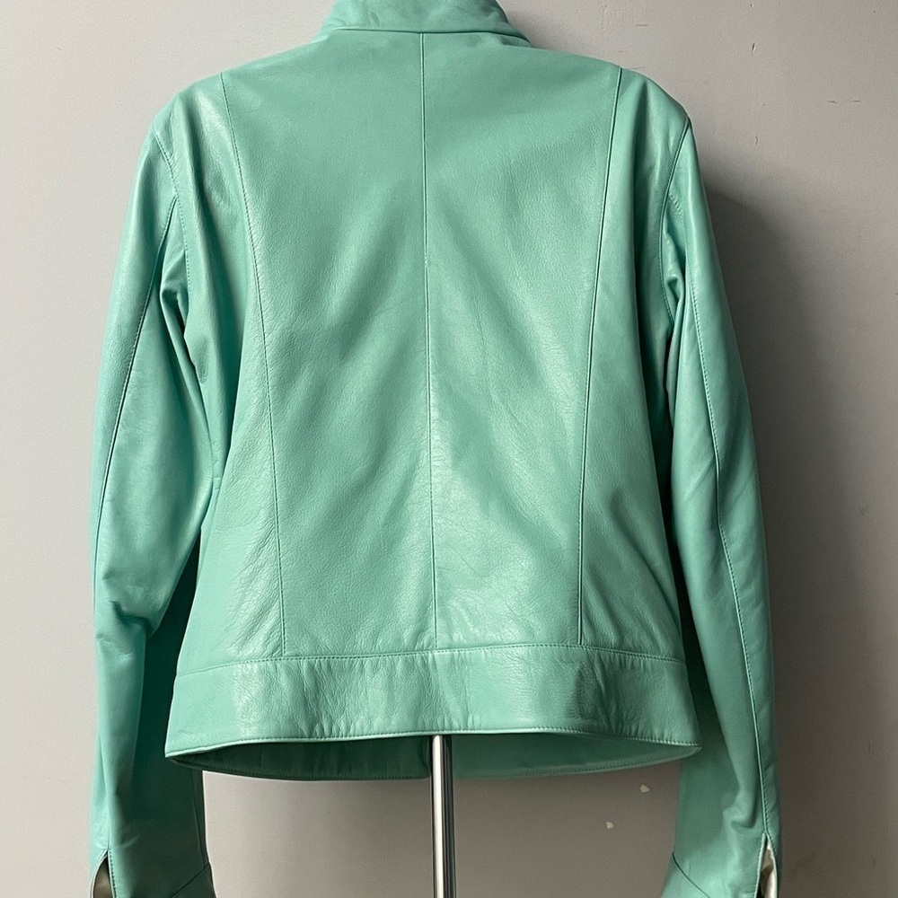 Duca matiste women Italian Leather jacket light green modern fit biker - Picture 3 of 4